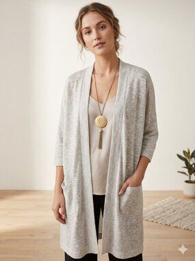Chico's Women Size 1/8-10 (M) Off White Rayon Blend Open Front Pockets Cardigan